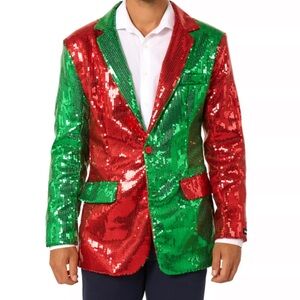 Festive Sequin Blazer in Red and Green